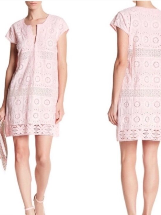 Calypso St. Barth Dresses & Skirts - Calypso St. Barth Rondinara Pink Eyelet Crochet Tunic Dress - Women Sz M Resort